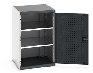 Heavy Duty Bott cubio cupboard with perfo panel lined hinged doors. 650mm wide x 650mm deep x 100mm high with 2 x100kg capacity shelves.... Bott Tool Storage Cupboards for workshops with Shelves and or Perfo Doors